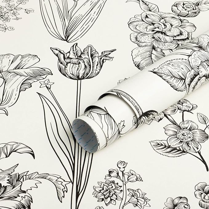 Dimoon 393"x17.3" Floral Peel and Stick Wallpaper Beige Contact Paper Waterproof Wallpaper Delicate Vintage Flower Thicken Plant Self Adhesive Removable Wall Covering Shelf Liner Decal Vinyl Roll