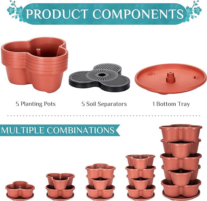 Amazing Creation Stackable Planter, Terracotta 5-Tier Vertical Garden Planter, Grow Your Own Vertical Oasis of Vegetables and Succulents