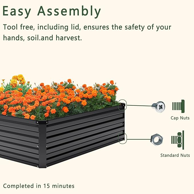 12x4x1FT Galvanized Raised Garden Bed Kit,Vegetable Boxes-Rectangle Metal Flower Box,Large Planter Raised Beds Outdoor Garden for Planting,Fruit,Herb-Black