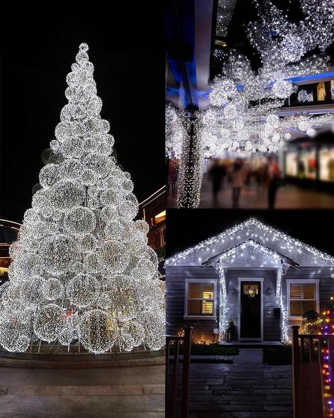 Twinkle Star 4 Pack Outdoor Solar String Lights, Total 160FT 480 LED Solar Powered Fairy Lights with 8 Modes, Christmas Trees Light for Patio Garden Party Backyard Wedding Decor, White
