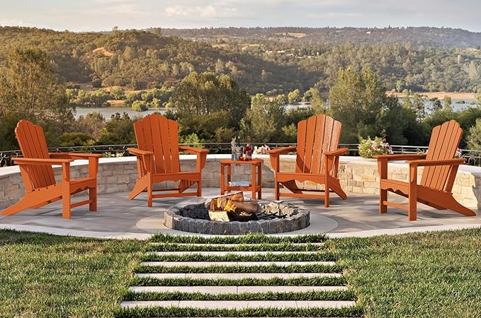 KINGYES HDPE Adirondack Chair Chair Set of 8, Classic All-Weather Adirondack Chair, Orange