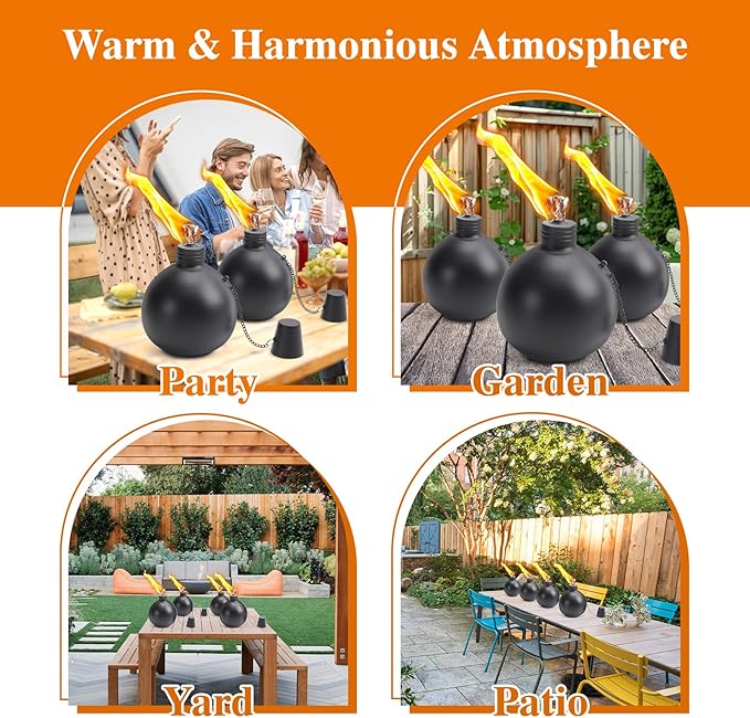 6 Pack Citronella Tabletop Torches, 25 oz Table Top Torches for Outdoor, Metal Oil Burner Candles, Garden Torches with Fiberglass Wick for Yard, Patio, Deck, Garden, Party, Landscape.