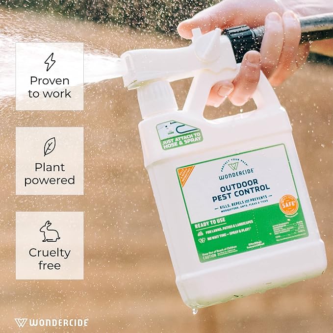 Wondercide - Outdoor Pest Control Spray with Natural Essential Oils - Mosquito, Ant, Insect Repellent, Treatment, Killer - Safe Around Pets Kids 32 oz