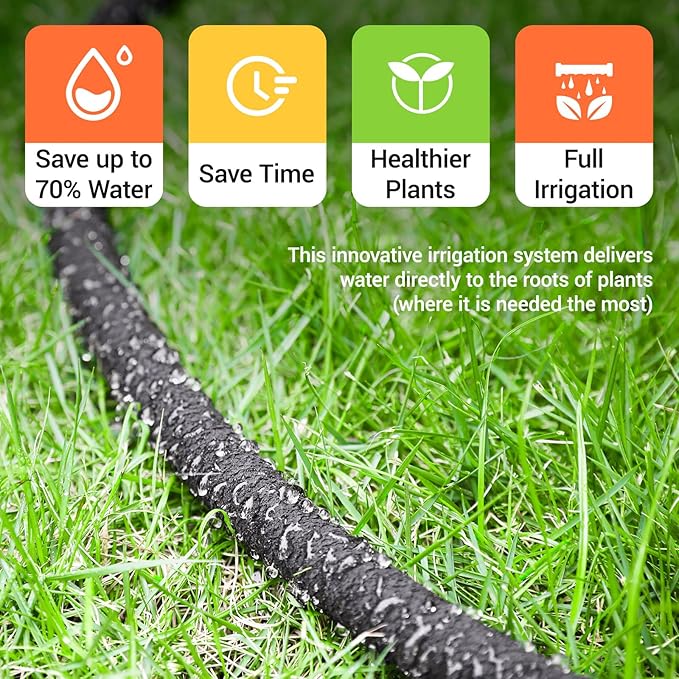 MAMIZO Soaker Hose Kit 150 ft 1/2", Solid Brass Connectors Rubber Longer Lasting, Heavy Duty Drip Hose to Save 70% Water, Soaker Hose for Garden, Lawn and Yard