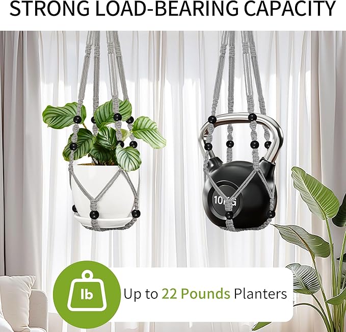 3 Pack Macrame Plant Hanger - 43"/35"/29" Different Sizes, Hanging Planter Basket Flower Pot Holder for Indoor Outdoor, with Wood Beads, Boho Home Decor, Gray (POTS NOT Included)