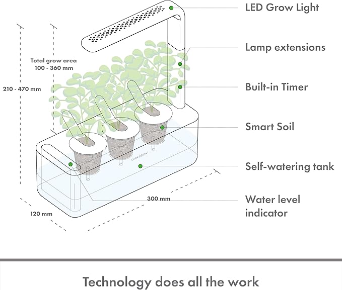 Click & Grow Smart Garden, 3 Pods Indoor Herb Growing System (3 Basil Pods Included)| Easier Than Hydroponics Growing System, Automatic Nutrients, Watering and Grow Light, Noise-free Technology, Beige