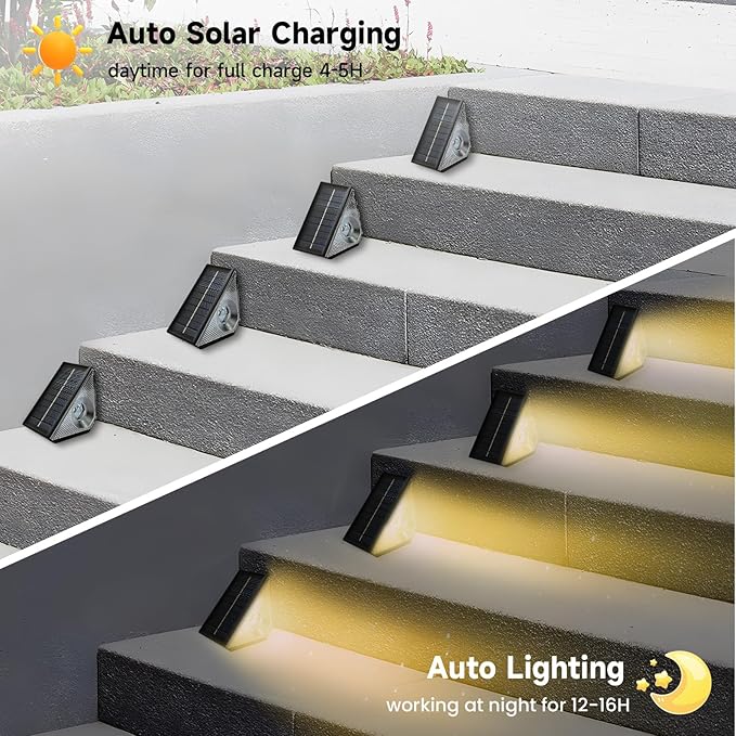 Solar Step Deck Lights Outdoor 20 Pack Solar Step Light, Waterproof Warm White/7 RGB Color Glow Solar Fence Lights for Yard, Patio, Garden, Walkways, Front Door, Pathway, Driveway