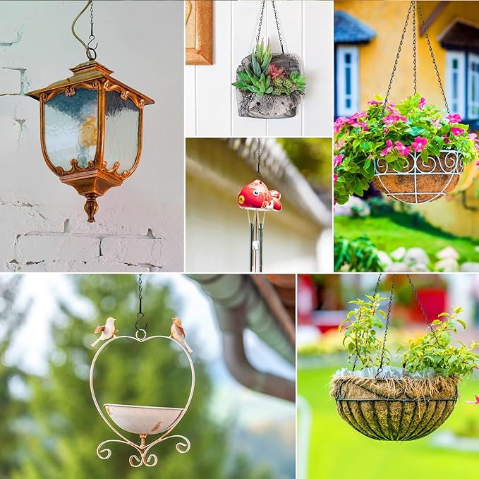 RIFNY Hanging Chain with Hooks, 10 Pieces 20 Inch Black Chain for Hanging Bird Feeders Planters Baskets Billboards Lanterns Wind Chimes Ornaments Outdoor/Indoor Use（20 inch 10pcs