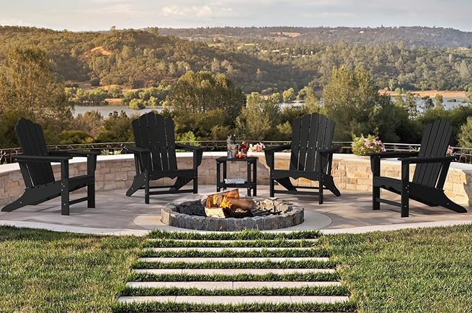 KINGYES HDPE Adirondack Chair, Classic All-Weather Adirondack Chair Set of 2, Black