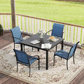 VICLLAX Patio Dining Set for 4, Outdoor Furniture Set Includes 40.2" Square Patio Table and 4 Stackable Patio Sling Chairs, Patio Table and Chairs for Outsides, Black Table and Blue Chairs