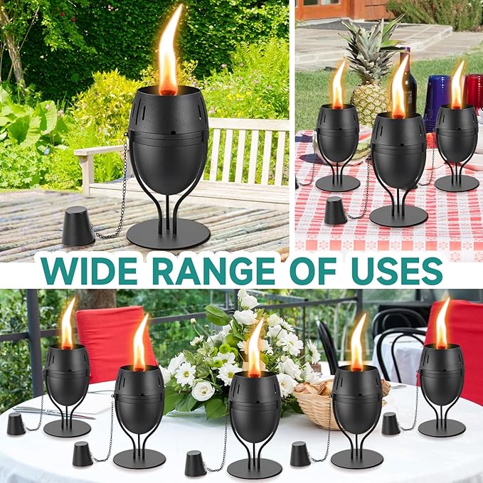 4 Pack Metal Table Top Torches, 14 oz Citronella Torches for Outside, Refillable Flame Light Torch, Decorative Tabletop Lantern for Yard, Patio, Deck, Garden, Party, Landscape