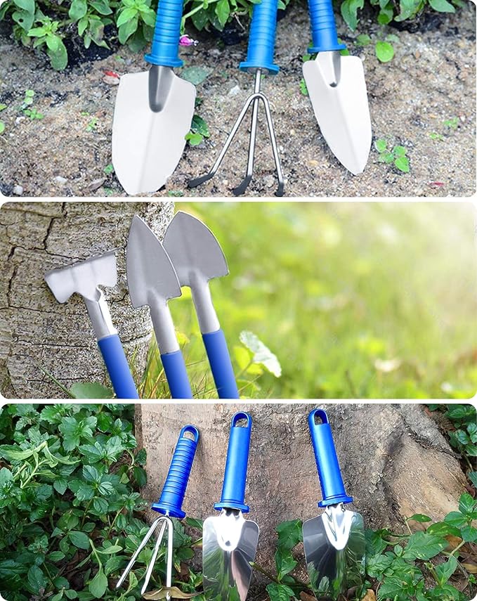 Garden Tools Set, 10 Pieces Stainless Steel,Gardening Tools kit with Handbag, Garden Hand Tools for Digging Planting Pruning, Garden Gifts for Women,Men (Tools + Bags)