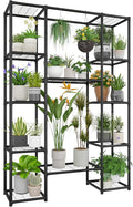 Plant Stand Outdoor Tall Plant Shelf Indoor Metal Large Hanging Plant Cabinet Waterproof Plant Rack Flower Holder for Living Room Patio Balcony Garden Black