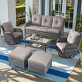 Outdoor Wicker Patio Furniture Set - 6 Piece Rattan Patio Conversation Set with 2 Rocking Swivel Chairs,2 Ottomans,1 Sofa and 1 Coffee Table for Porch Deck Backyard Garden(Mixed Grey/Grey)
