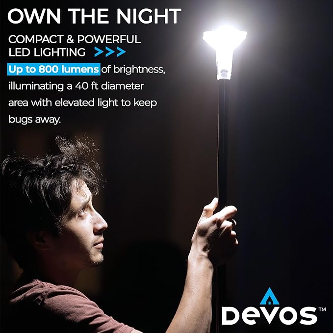 Devos Outdoor LightRanger 800 Lumen Lantern - Rechargeable Telescoping LED Lantern, 30-Hour Runtime, Illuminates 40-Foot Area, Adjustable Height
