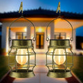 Solar Lantern 2 Pack Solar Outdoor Lights Metal Hanging Lights for Outside Waterproof Retro Design with Edison Bulb Decorative for Patio Porch Fence Garden Lawn