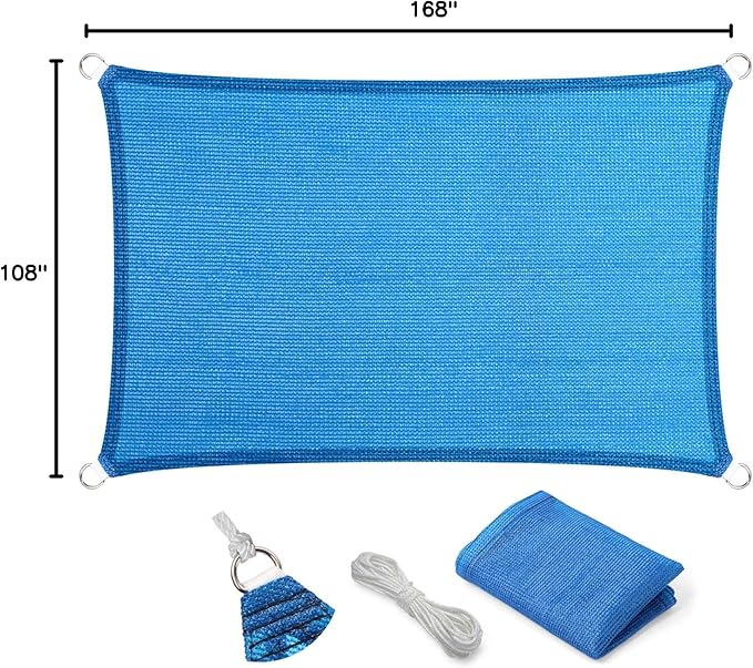 Eden's Decor Straight Flat-Edged Sun Shade Sail Rectangular 9' x 14' Blue UV-Blocking Outdoor Canopy Fabric Cloth Awning for Pergola Patio Garden Backyard Custom Size