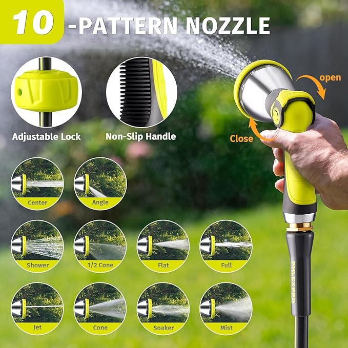 Retractable Garden Hose Reel 5/8 in x 115 ft Heavy Duty Automatic Water Hose Reel Wall Mounted with 10 Pattern Nozzle,Any Length Lock, Slow Return System, 180°Swivel Bracket