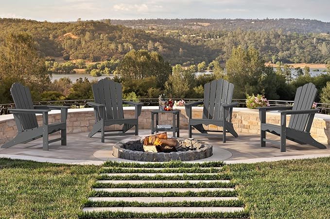 KINGYES HDPE Adirondack Chair, Classic Oversize Adirondack Chair, Grey