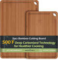 Butcher Block 2-Pcs Carbonized Bamboo Cutting Board Set With Juice Groove For Meal Prep & Cheese Serving - Ideal Kitchen Gift Set of 2 (M+L)