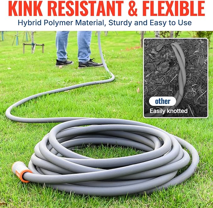 YAMATIC Heavy Duty Garden Hose 5/8 in x 100 ft with Swivel Handle, Super Flexible Water Hose, All-weather, Lightweight, Burst 600 PSI, Grey
