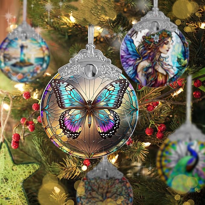 Stained Glass Suncatcher, Jocidea Butterfly Ornament, Christmas Ornaments, Holidays Ornaments, Christmas Tree Decor, Butterfly Decor for Home, Butterfly Gifts