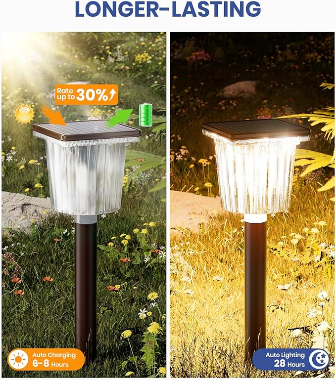 Super Bright Solar Pathway Lights Outdoor Powered,Adjustable Warm&Cool White,Waterproof IP65 Garden Decor Landscape Lighting Outside for Yard/Patio/Walkway/Driveway/Landscape (Cocoa Brown, 6 Pack)