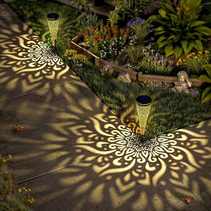 6 Pack Solar Lights Outdoor Garden Decorative Solar Garden Lights with Warm Light Waterproof Solar Pathway Landscape Lights for Path Patio Backyard Walkway Yard Garden Decor (Gold, 6Pcs)