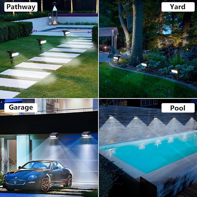 Toodour Solar Spot Light Outdoor, 6 Pack Solar Lights Outdoor with 2 Modes, Waterproof Solar Powered Flood Lights Landscape Lighting for Yard Garden Home Pathway Walkway Outdoor Decor - Cool White