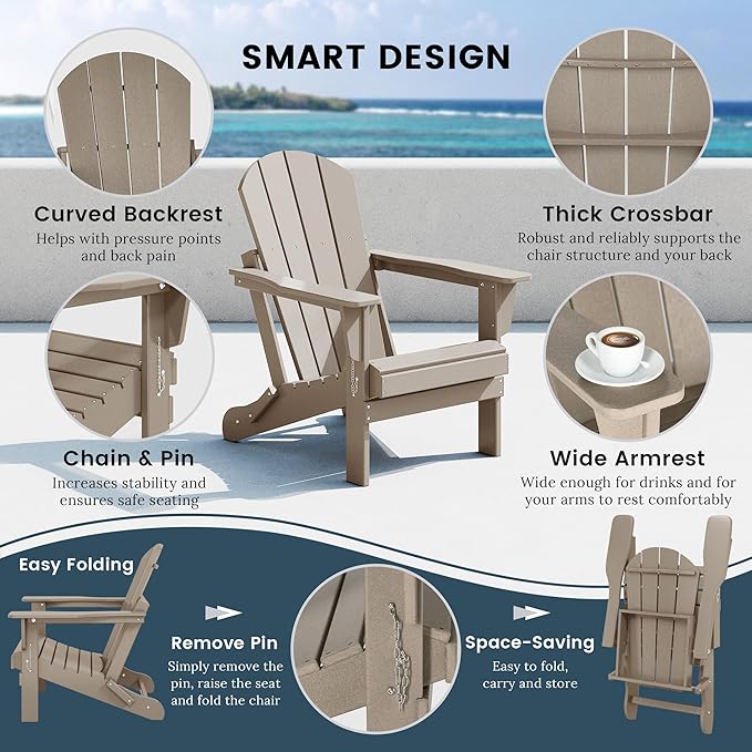 Westin Outdoors Laguna WO Home Furniture Adirondack Chair 4 PC Set Classic Outdoor Patio Folding Chair for Bon Fire Pit Lawn Backyard Beach Plastic Weather-Resistant (WeatherWood)