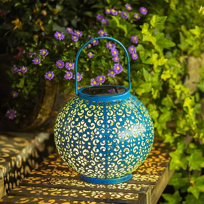 Homeimpro Solar Big Lantern Outdoor Waterproof Garden Gifts Mom, Metal Table Lights for Patio, Yard Art, Mothers Day Bithday Gifts for Women Men(1Pack, Teal Blue)