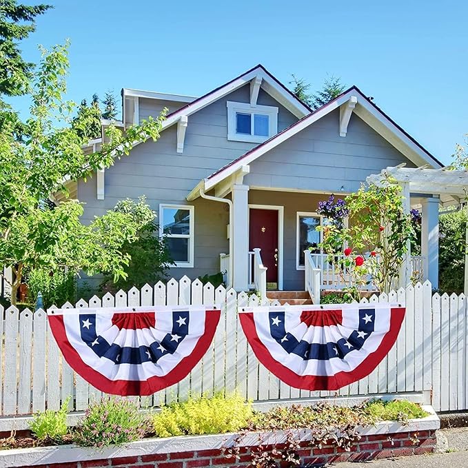 20 Pieces USA Pleated Fan Flag 1.5x3 FT American US Bunting Flag Patriotic Half Fan Banner Flag with Canvas Header and Brass Grommets for 4th of July Memorial Day Indoor Outdoor Decoration (20, 1.5x3 Feet)