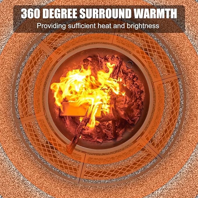 47 Inch Outdoor Fire Pit with 2 Grills, Extra Large BBQ Firepits for Outside, Metal Round Fire pits with Lid&Fire Poker,3 in 1 Wood Burning Outdoor Fireplaces for Backyard,Patio,Bonfire
