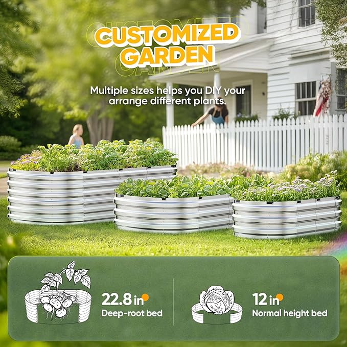 KING BIRD Raised Garden Bed Kit 2025 Upgraded Quick-Setup Galvanized Planter Garden Box Outdoor for Gardening, Vegetables, Flowers, 94x36x23 in, Silver