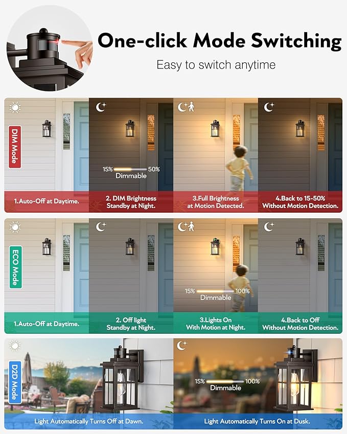 Motion Sensor Exterior Light Fixture, Bronze Dusk to Dawn Outdoor Wall Lights, Waterproof Exterior Lights for House, Porch, Doorway, Garage, 100% Aluminum