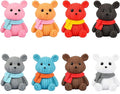 8Pcs Mini Resin Teddy Bear Figurines Cute Scarf Bears Desktop Ornaments Car Interior Decoration Garden FigurinesTiny Bear Statues Animals Sculpture Micro Landscape