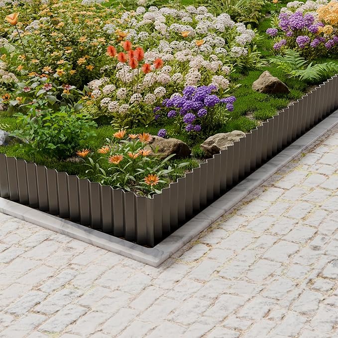 SnugNiture Corrugated Metal Garden Edging,6" x 50' Sturdy Lawn Edging Brooder,Landscape Edging Border for Lawn, Flower Bed,Garden and Yard(Black)