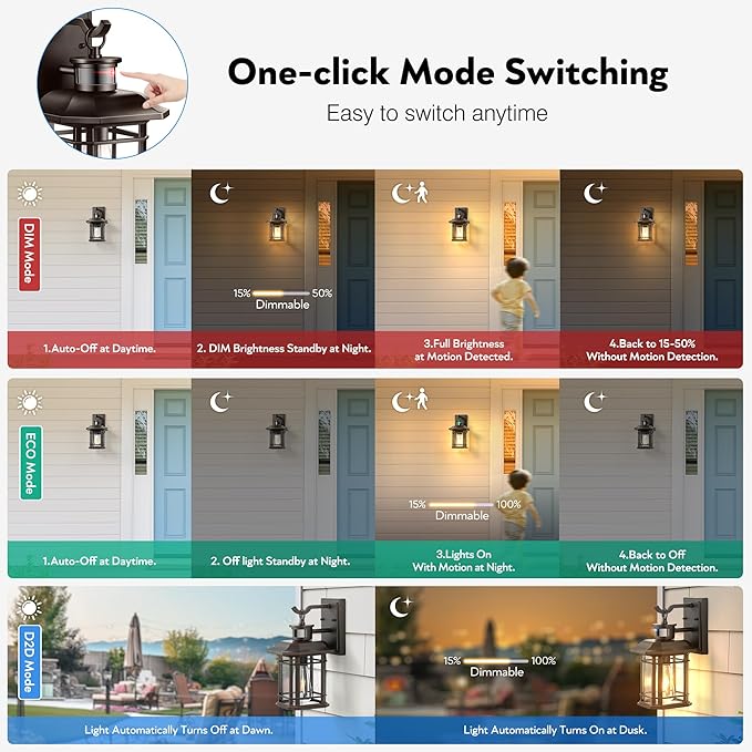 VIANIS Motion Lights for Outside, 2 Pack Dusk to Dawn Exterior Lighting Fixtures, Bronze Front Porch Light Lantern, Waterproof Outside Lights for House, Porch, Entryway, Oil Rubbed Bronze, Anti-Rust