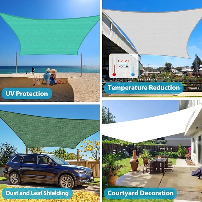 Amagenix Sun Shade Sail 6'X15' Curved Edge Outdoor Shade Canopy White Breathable 95% UV Block Shade Cloth for Patio Garden Backyard (We Make Custom Size)