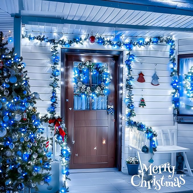 JMEXSUSS Blue and White String Lights Outdoor Indoor, 200 LED Christmas String Lights Clear Wire, 66ft Christmas Lights Plug in for Bedroom Tree Room Party Decorations