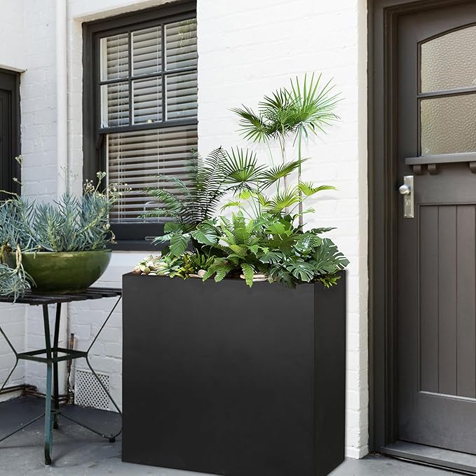 Black Steel Metallic Heavy Planter for Outdoor Plants 24"x10"x24" Metal Garden Planter Spliced Flower Pot with Partitions for Outside,Indoor,Garden (Black, 24 * 10 * 24)