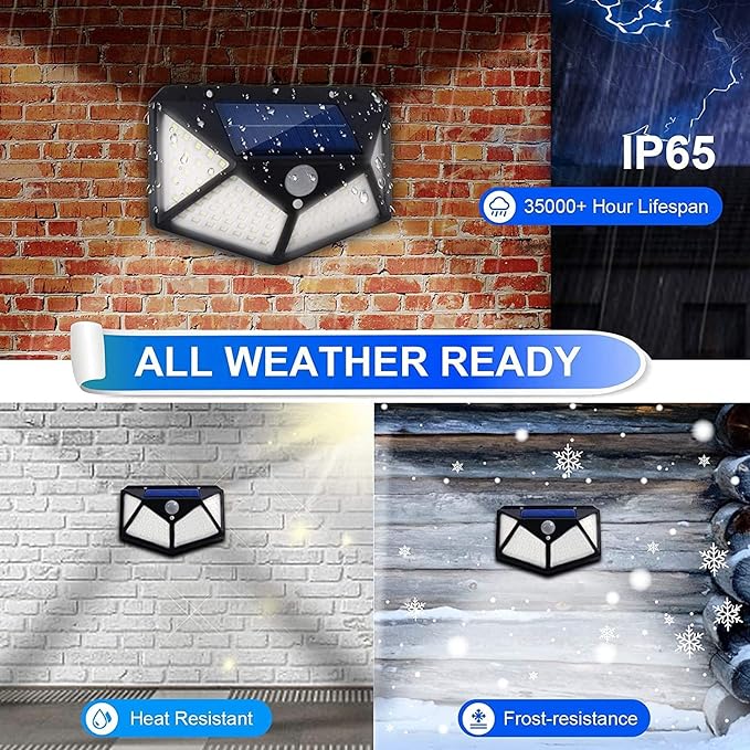 VINHMOR Solar Lights Outdoor 6 Pack, 100LED/3 Modes 270° Lighting Angle Motion Sensor Security Lights, IP65 Waterproof Wall Lights Solar Powered, Bright for Backyard Garden Fence Patio Front Door