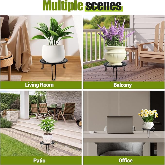 3 Pack Metal Plant Stand Indoor Outdoor, Heavy Duty Flower Pot Stands for Multiple Plants, Black Iron Plant Holder for Planters, Round Plant Shelf for Patio Garden Balcony Living Room