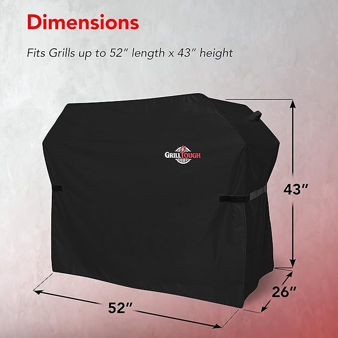 Heavy Duty BBQ Grill Cover for Outdoor Grill, 52 Inch – Waterproof, Weather Resistant, UV & Fade Resistant with Adjustable Straps – Gas Grill Cover for Weber, Genesis, Charbroil, etc. Black