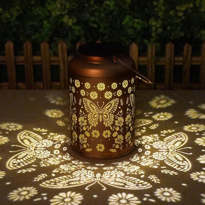 2 Pack Butterfly Solar Lanterns Outdoor Waterproof - Hanging Butterflies Solar Lights Garden Decor, Birthday Gifts for Women, Mom, Mothers Day Gifts, Outdoor Decor for Patio, Yard