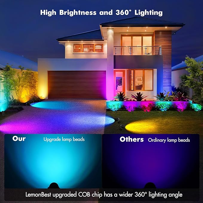 LemonBest Landscape Lighting - 6W RGB Color Changing Halloween Landscape Lights 120V Christmas Outdoor LED Spotlight with Remote Control Waterproof Spot Lights for Yard Garden Patio Driveway (4 Pack)