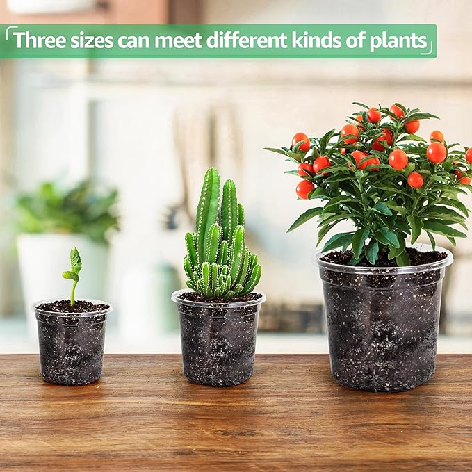 36 Packs 5/4/3.5 Inch Reinforced Clear Nursery Pots with Drainage Hole, Transparent Variety Pack Plastic Plant Pot Seedling Planter Seed Starter Flower
