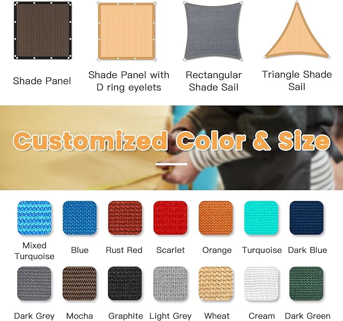 VICLLAX Shade Fabric Sun Shade Cloth with Every 2 FT Grommets for Patio Garden Pergola Cover Canopy 9x10 FT, Grey