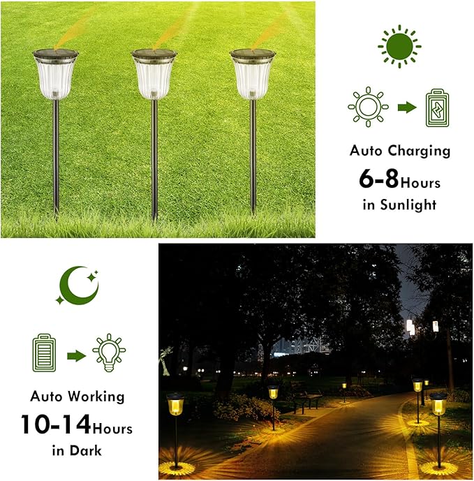 Outside Lights for Yard 6 Pack, Super Bright Solar Pathway Lights Outdoor Waterproof,Up to 14 Hrs Auto On/Off Solar Garden Lights, Solar Powered Landscape Lighting for Path Yard Garden Walkway