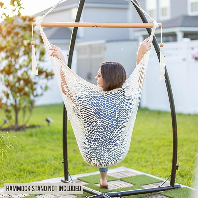 JoyView Hammock Chair with Spreader Bar Caribbean Hammock Swing Chair 300 LBS Weight Capacity XL Rope Hanging Chair for Outdoor Indoor Garden Yard - Black